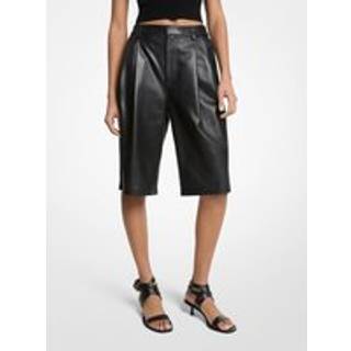MK Pleated Leather Bermuda Shorts - Black - Michael Kors - EU 34