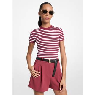 MK Striped Stretch Knit Short-Sleeve Jumper - Purple - Michael Kors