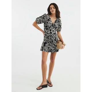 River Island River Island Black Puff Sleeve Floral Print 100% Cotton Mini Dress