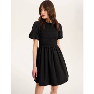 Omnes Omnes Black Terri 100% Cotton Shirred Puff Sleeve Floral Midi Dress