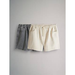 The Set The Set Ecru/Washed Grey 2 Pack Pull On Loose Denim Shorts