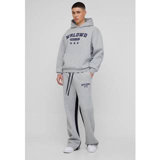 Mens Grey Marl Oversized Boxy Worldwide Star Varsity Hooded Gusset Tracksuit