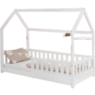 Seng med faldsikring gitterramme og tag 80x160 cm Hvid fyr ML-Design