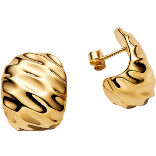Pandora Gold Rippled Wide Hoop Earrings