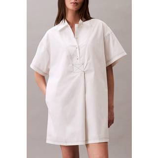 Cotton Twill Mini Shirt Dress - White - XXL