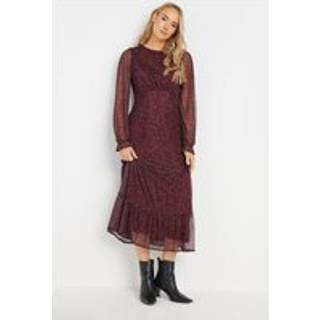 Lts Tall Burgundy Red Mesh Leopard Print Tiered Dress Size 16