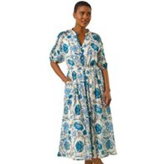 Roman Roman Blue Floral Print Midi Shirt Dress