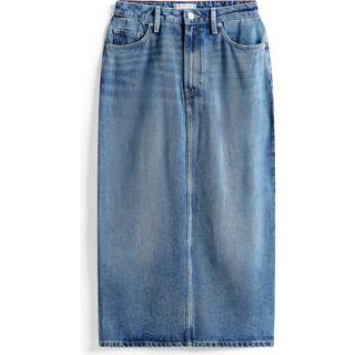 High Rise Straight Denim Midi Skirt