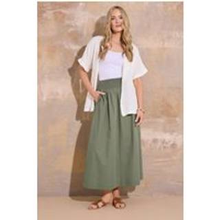 Lts Tall Khaki Green Cotton Shirred Waist Maxi Skirt Size 20