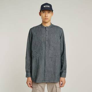 Stand Collar Rollup Relaxed Shirt - Dark blue - Men