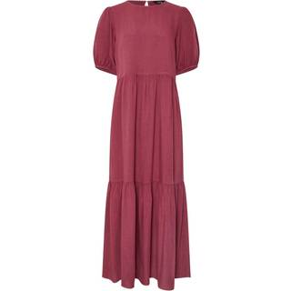 Lts Tall Dark Red Puff Sleeve Tiered Midaxi Dress Size 24