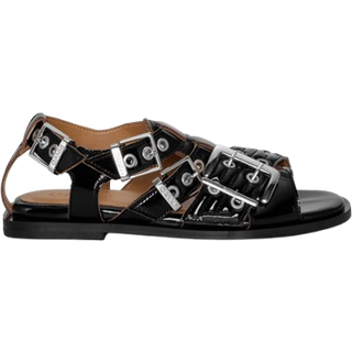 Feminine Buckle Flat Strap Sandal Naplack S2934 - Black - GANNI - Sort 41