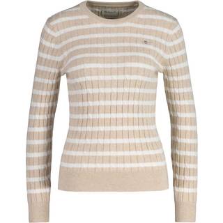 GANT Dame Stribet crewneck sweater af strækbomuld med kabelstrik (L)