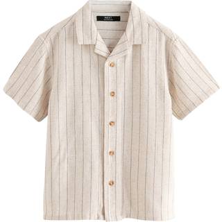 Next Ecru Stripe Short Sleeves Revere Collar Texture Shirt (3-16yrs) - 8 Yrs