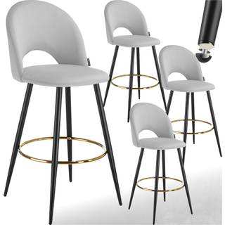 Barstol Sachel med rygstøtte, velour look - lysegrå/sort,Sæt med 4 stk.