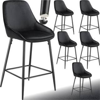 Barstol Siera med rygstøtte - Velour sort/sort,Sæt med 6 stk.