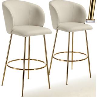 Barstol Luana, med rygstøtte, velour look - creme/guld,Sæt med 2 stk.