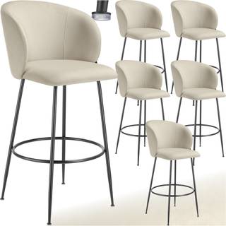 Barstol Luana, med rygstøtte, velour look - creme/sort,Sæt med 6 stk.