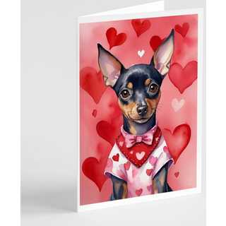 Caroline's Treasures DAC5391GCA7P Miniature Pinscher My Valentine lykønskningskort Pakke med 8 tomme kort med konvolutter, finurlig A7 -størrelse