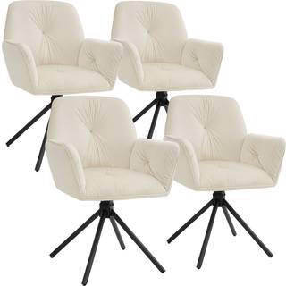 Stol Lenia, polstret - Velour creme/sort,Sæt med 4 stk.