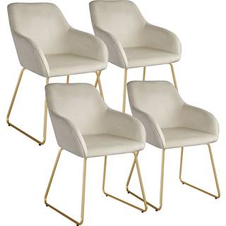 Spisebordsstol Jeane, velour - Velour creme/guld,Sæt med 4 stk.