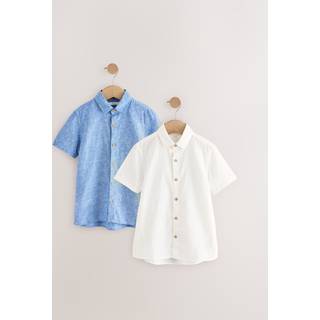 Next White/Blue 2 Pack Short Sleeves Linen Blend Shirt (3mths-16yrs) - 116cm (6 Years)