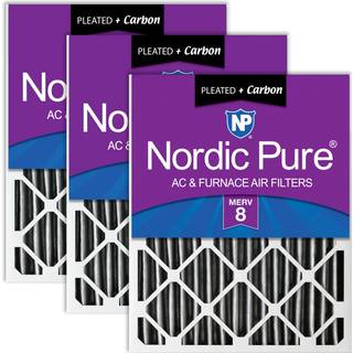Nordic Pure 20x25x2 (19 1/2 x 24 1/2 x 1 3/4) Furnace Air Filters Merv 8 plisset plus carbon 3 -pakke