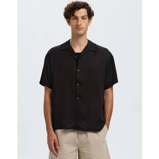 Selected Charlie Satin SS Relaxed Fit Resort Shirt Black