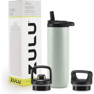 Zulu Base 24 oz Rustfrit stål Vandflaske med 3 låg- halm chug twist | Dobbeltvægget og vakuumisoleret metaltermos | Passer til bil cupholder indb