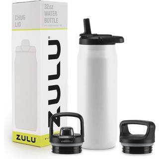 Zulu Base 32 oz Rustfrit stål Vandflaske med 3 låg- halm chug twist | Dobbeltvægget og vakuumisoleret metaltermos | Til gymnastik træning udendør