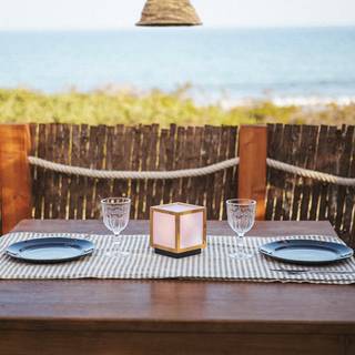 Bordlampe i bambus med flammeeffekt inkl. LED IP44 solcelleopladelig - Vega