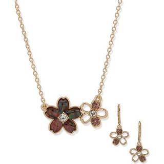 Anne Klein Gold Tone Flower Necklace and Earrings Set - J78422