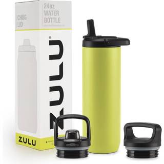 Zulu Base 24 oz Rustfrit stål Vandflaske med 3 låg- halm chug twist | Dobbeltvægget og vakuumisoleret metaltermos | Passer til bil cupholder indb