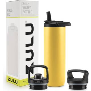 Zulu Base 24 oz Rustfrit stål Vandflaske med 3 låg- halm chug twist | Dobbeltvægget og vakuumisoleret metaltermos | Passer til bil cupholder indb