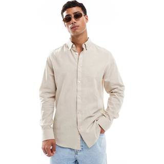 Threadbare Threadbare Cream Linen Blend Long Sleeve Shirt - X-Large