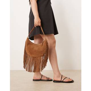Accessorize Accessorize Brown Leather Fringe Scoop Shoulder Bag