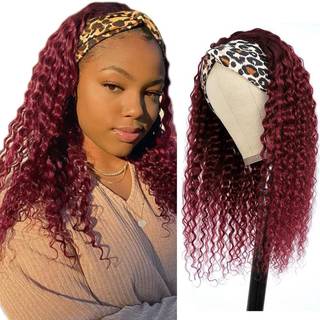 1B99J BURGUNDY PROWNBAND WIGS HUM HABE DEEP WAVE OMBRE PROWNBAND WIG 130% Density Grade 8A UMFORarbejdet Virgin Hair Machine Made Red Color Wig 2