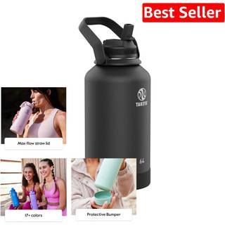 Takeya fungerer 64 oz vakuum isoleret rustfrit st?l vandflaske med halm l?g premium kvalitet onyx