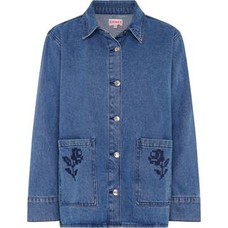 Omnes Omnes Blue Magnus 100% Cotton Floral Print Patch Pockets Jacket