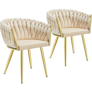 Spisebordsstole Astano velour - sandfarvet/guld,Sæt med 2 stk.