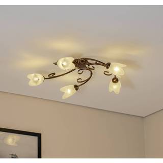 Loftlampe Odino, 5 lyskilder, bronzefarvet, metal, glas