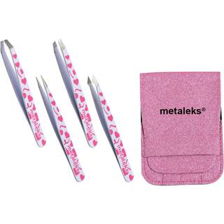 4 pcs ?jenbryn pincet sat med lige skr? spidse pincet i hvid farve p? lyser?dt hjerte malet i lyser?d glitterpose