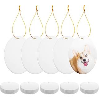 PYD LIFE 25 PCS Sublimering tomme ornamenter hvid keramik 3 tommer oval med guldstreng til hjemmet jul DIY håndværk Personaliseret dekorbulk