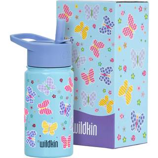 Wildkin Kids 14 oz Rustfrit stål Vandflaske - BPA -fri lækagesikker isoleret let rengøring - Butterfly Garden Blue