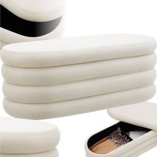 Puf Altu med stort opbevaringsrum - Velour look creme-hvid
