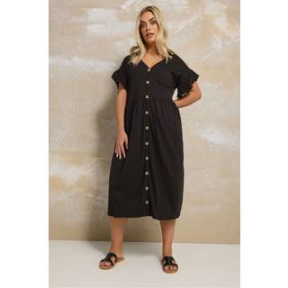 Yours Curve Yours Curve Black Frill Sleeve Button Peplum Dress