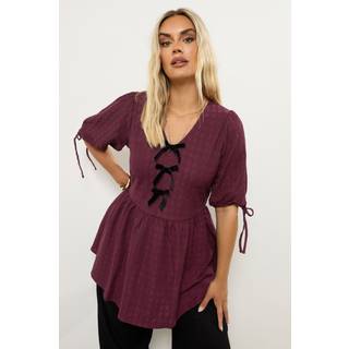 Yours Curve Yours Curve Red Puff Sleeve Bow Peplum Top