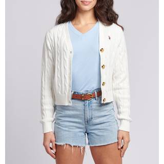 U. S. Polo Assn U. S. Polo Assn. White Cable Knit Womens Cropped Cardigan