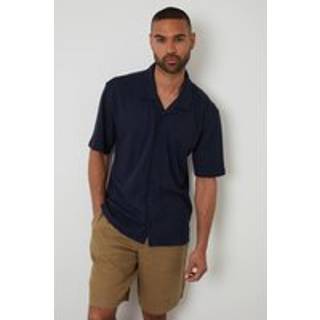 Threadbare Threadbare Navy Relaxed Fit Textured Mix Short Sleeve Shirt