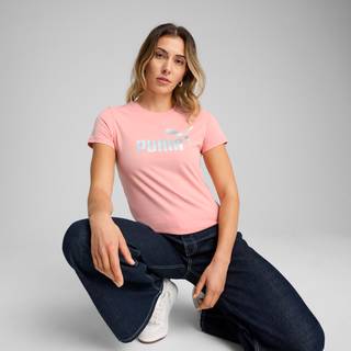 Women&#39;s Puma ESS METALLIC No. 1 Logo T-Shirt, Pink, Size S, Clothing - Metallic Silver - S